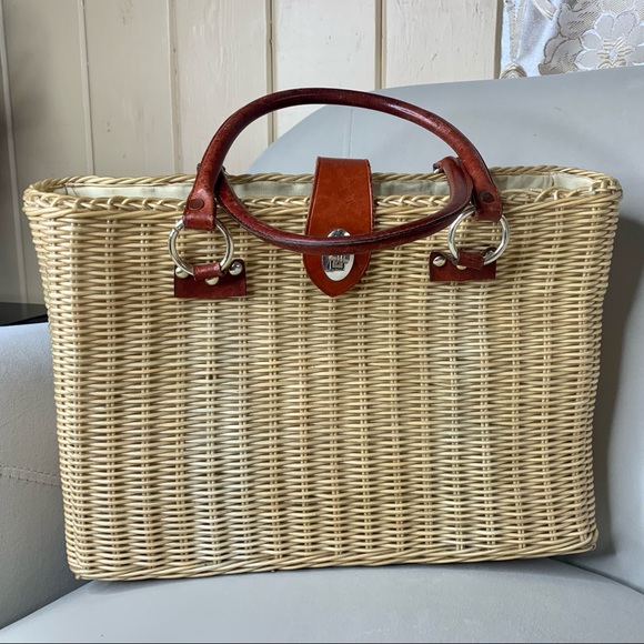 Handbags - Vintage Hong Kong Straw Wicker & Leather Purse Bag